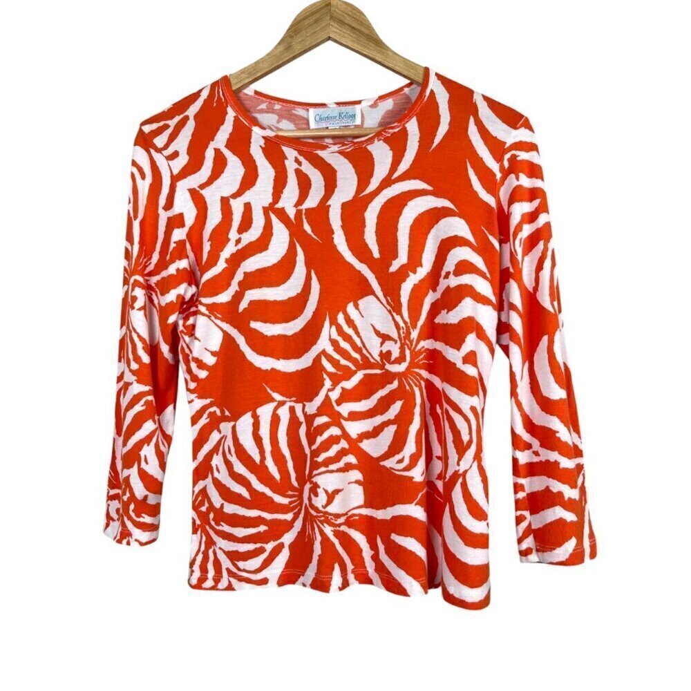 CHARLOTTE KELLOGG PALM BEACH SEASHELL PRINT ORANGE TOP